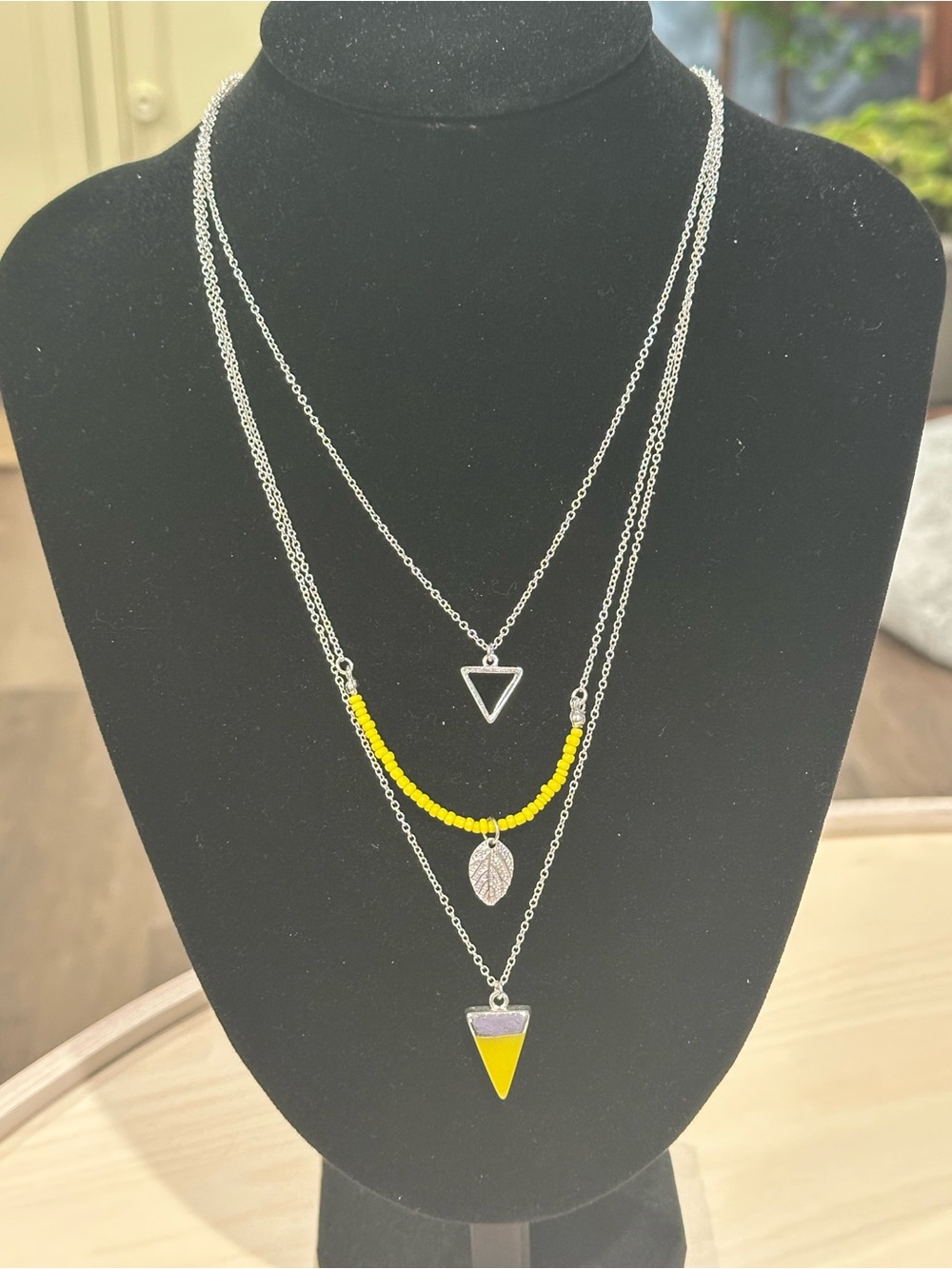 Charming Charlie Silver-Tone Triple Layered Necklace with Yellow Accents